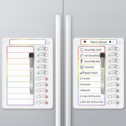2 Pack Rainbow Kids Chore Chart Dry Erase Board with Sliders & Magnetic Marker
