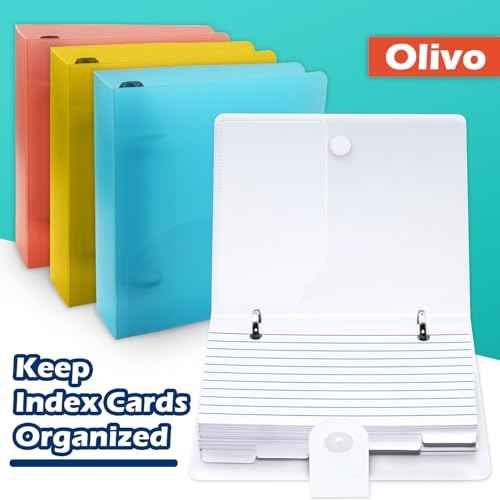 3x5 Lined Index Cards with Ring Binder Holder and Dividers, 100 Ruled Cards, Black