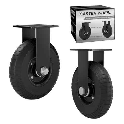 Fixed 8inch Caster Wheel Set of 2, 1100lb Heavy Duty Caster Wheels with Solid Rubber, Plate Casters with Double Ball Bearing and Knobby Tread Suitable for Workbench, Dolly, Cart & Chicken Coop