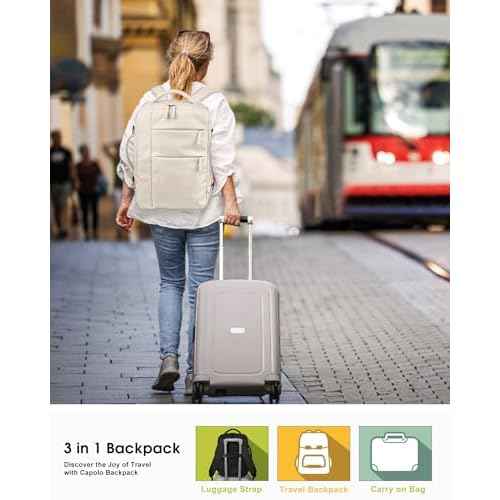 Capolo Travel Backpack for Women Men Waterproof Laptop Backpack Airlines Approved Carry On Backpack Bag Computer Bookbag for Business, Work, Traveling Fits 15.6 Inch Laptop(Beige)