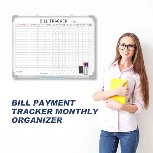 24 x 18 Inch Monthly Bill Payment Tracker Organizer Whiteboard Aluminum Frame Wall Monthly Bill Payment Checklist Magnetic Dry Erase Board Planner for Personal Budgeting Financial(Classic)