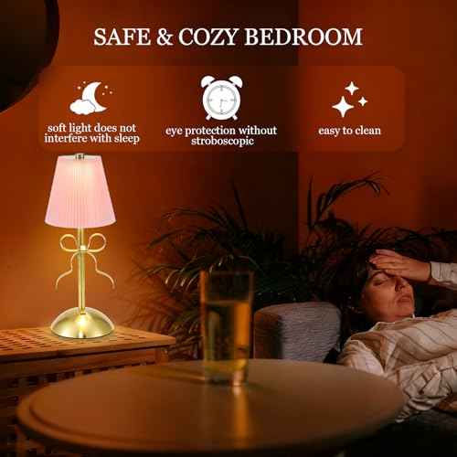 2 Pack Small Gold Bow Table Lamp 12 Inch for Girl's Bedroom Cute Coquette Bow Table Lamp with Fabric Shade Modern Decorative Bedside Light Small Princess Desk Lighting Boho Living Room (Pink)