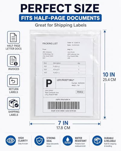 200 Pack Shipping Poly Bags - Waterproof Self-Adhesive Packing Slip Envelopes 7x10 inch