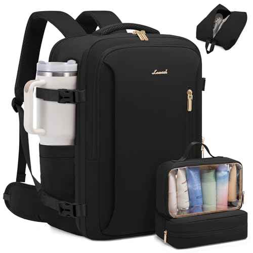 LOVEVOOK Travel Backpack For Women with Waist Strap, 40L Carry On Backpack Luggage Flight Approved,TSA Personal ltem Travel Bag Essentials Fits 17.3 Inch Laptop,Weekender Daypack with 3 Packing Cubes