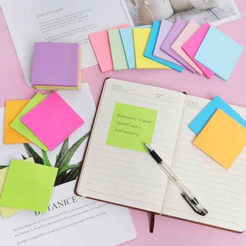 (24 Pack) Sticky Notes 3x3 in Post, 12 Bright Colors Sticky Note Self-Stick Notes Pads,Strong Adhesive, Easy to Post for Home, Office, Notebook