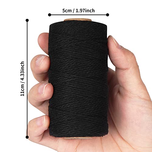 Ohtomber Black Natural Cotton Craft String 2mm, 328ft (100m) Bakers Twine