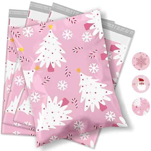 Metronic Christmas Poly Mailers 10x13 20Pack, Pink Xmas Tree Shipping Bags for Clothes, Self Adhesive Shipping Envelopes for Small Business,Waterproof Mailers Poly Bags for Holiday Shipping,Packaging