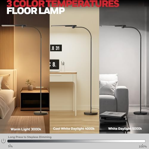 Honeywell LED Floor Lamp, F4 Sunturalux¢â Gooseneck Floor Lamps for Living Room, Super Bright Stepless Dimmable Tall Standing Lamp, Modern Eye-Caring Reading Floor Lamp for Bedroom Office Study