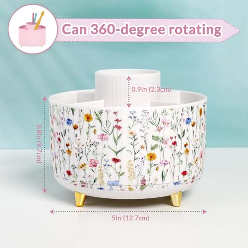 SKYDUE Floral 1Pack Rotating Desk Organizer with 5 Slots - Pen & Office Supplies Storage