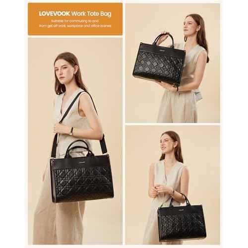 LOVEVOOK Laptop Tote Bag for Women,Waterproof Leather Work Bag for Teacher,Business Office Work Bag Briefcase,Gifts for Women