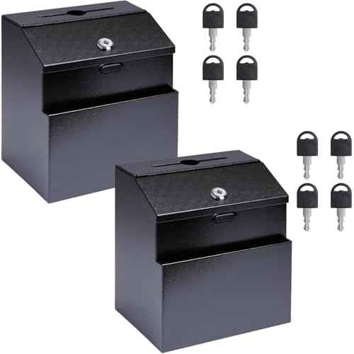 Suggestion Box with Lock and Slot 2 Pack Metal Wall Mounted Ballot Complaint and Donation Box with 4 Keys