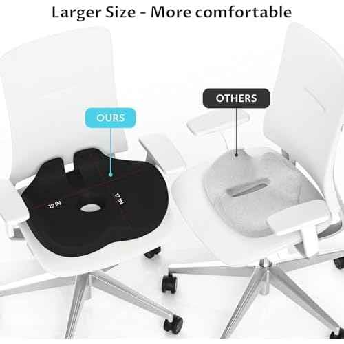 Ryoko Seat Cushion, X Large Memory Seat Cushion for Office Chairs, Car Seat, Airplane, Wheelchair, Pressure Relief Sciatica and Tailbone Pain Relief for Long Sitting Office Workers, Car Drivers