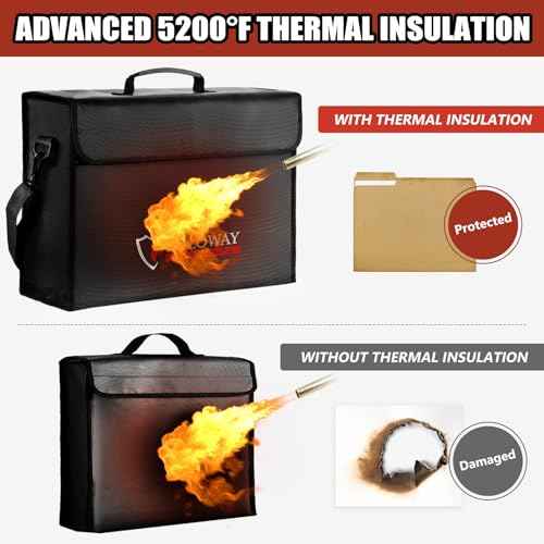 ROLOWAY Large Fireproof Bag 5200¢µ Heat Insulated (17 x 12 x 5.8 inches), Fireproof Document Bag for Cash Safe and Document Safe