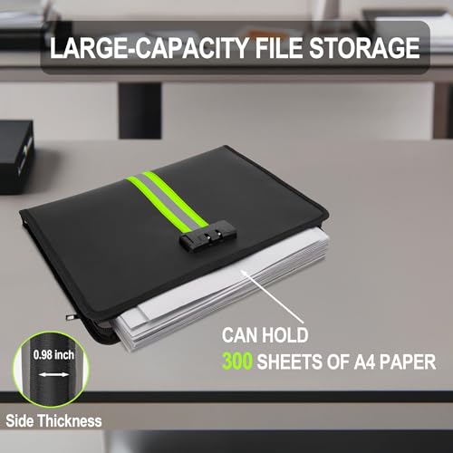 5200¢µ Fireproof Waterproof Document Bag with Lock and Zipper,Safe Fireproof Waterproof Money Bag,Suitable for Cash, Mobile Phones, Keys, Credit Cards (Black, M)