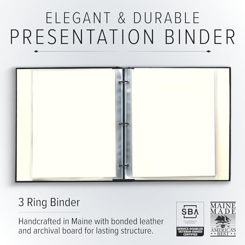 Gallery Leather 3 Ring Binder with Plastic Sleeves, Includes 10 Sheets, Sheet Size: 8.5" x 11" - Presentation Binder Rings with Window and Hubbed Spine, Thick: 0.75" Belfast Brown