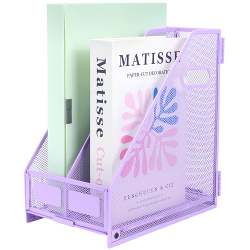 TSDRBWO 2 Vertical Compartments Purple Metal Desk Organizer for Home & Office