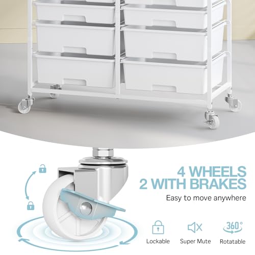 TOOLF White 12-Drawer Rolling Cart with Wooden Top – Studio/Classroom Storage