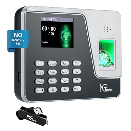NGTeco Standalone Biometric Time Clock for Small Business - Black Silver