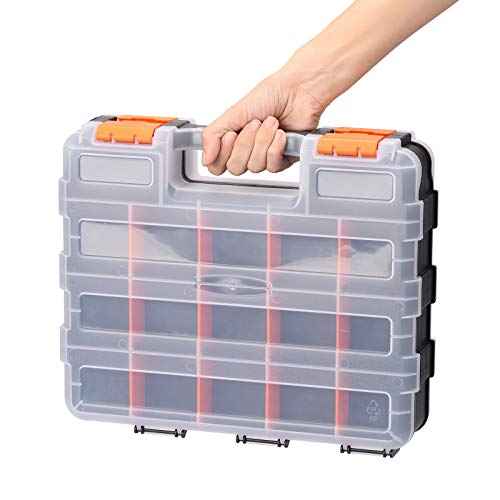 MIXPOWER 34-Compartment Double Sided Organizer with Impact Resistant Polymer and Customizable Removable Plastic Dividers, storage and carry, Black/Orange, 2 PCS-Pac
