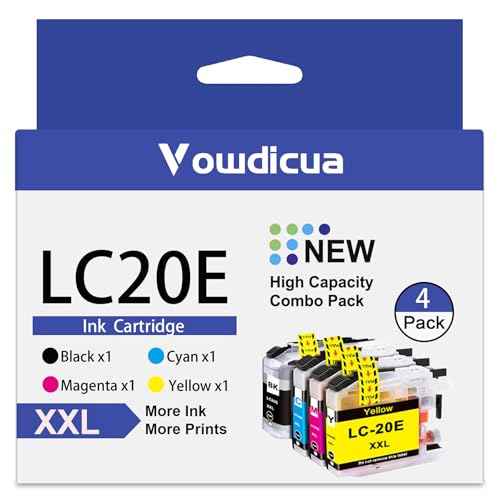 LC20EXXL Ink Cartridges Replacement for Brother LC20E LC-20E Ink Cartridges for MFC-J5920DW MFC-J775DW MFC-J775DWXL MFC-J985DW MFC-J985DWXL Printer(4-Pack, Black, Cyan, Yellow, Magenta)