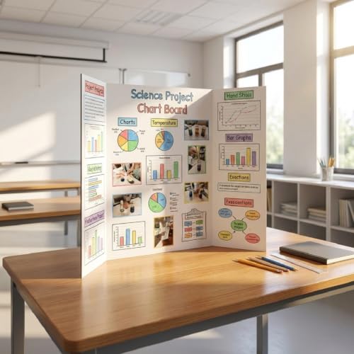 Tavira 26 x 17 Inch Trifold Poster Boards 3-Pack White Corrugated Display Boards for School & Projects