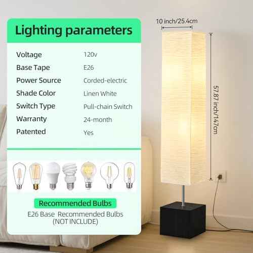 Floor Lamp for Living Room, Modern Standing Lamps, Retro Farmhouse Mid Century Lamp with Square Base for Office, Kids Room, Reading, Home Decor, Off White, 52 inch
