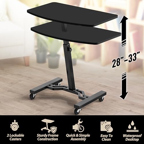 SHW Mobile Height Adjustable Laptop Cart with Lockable Wheels – Black, 15" x 25"