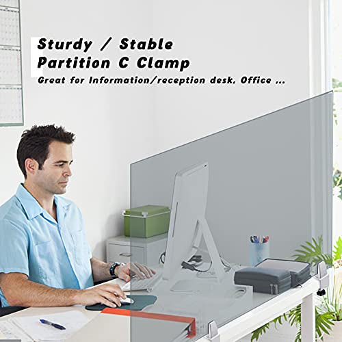 Sneeze Guard Support Clamp Partition Aluminum Adjustable Partition Clamp Acrylic Desk Divider Support Clamp Desk Shield Clamp Privacy Panel Clamp for Plexiglass Shield for Countertop Reception 4 Pack