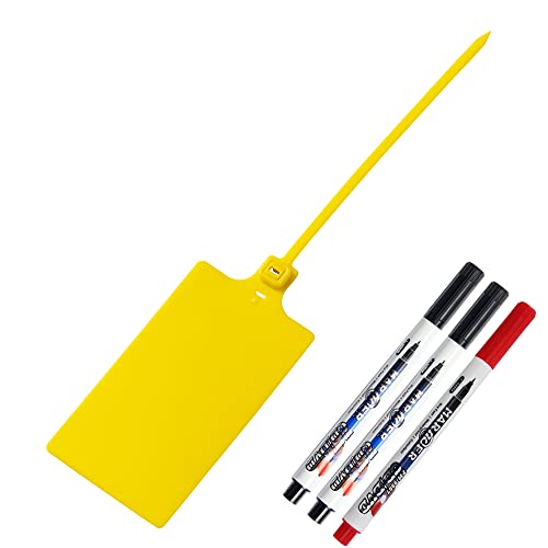 400Pcs Plastic Seals Shipping Label Tags, Writable Marker Big Sign Tie for Logistics, 255mm Total Length Self Locking Inventory Waterproof Tag Fastener with 3 Marker Pen (Yellow)