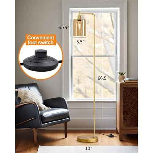 Oneach 66.5'' Floor Lamps for Living Room with Glass lampshade, Modern Gold Floor Lamp with Bulb, Industrial Standing lamp for beroom, Tall Pole Lamps Office (Bulb Included)