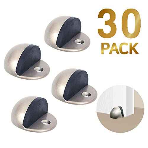 Floor Door Stopper Satin Nickel with Rubber pad, Semicircle Shaped Door Stopper, Stainless Steel for Protecting Wall (2inch x 30pack, Dark Grey)
