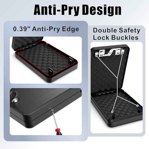 Gun Safe for Pistols Small Handgun Lock Box with Security Cable Portable Travel Pistol Safe for Car, Home, Travel