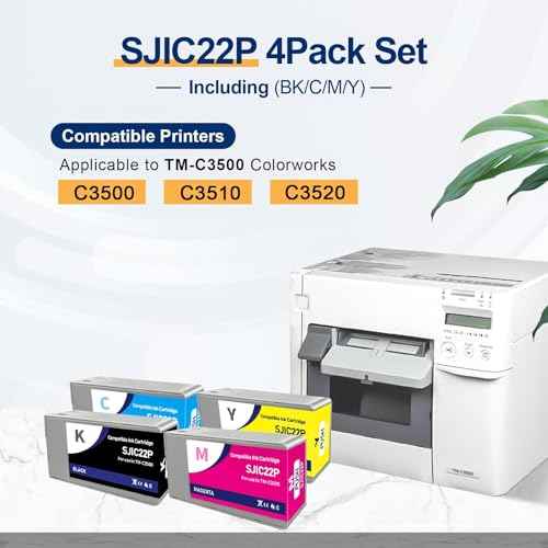 YOUEXPERT SJIC22P Ink Cartridges Replacement for C33S020577 C33S020581 C33S020582 C33S020583 Ink Cartridges Compatible for Colorworks TM-C3500 TMC3500 C3500 C3510 C3520 Printers (1B, 1C, 1M, 1Y)