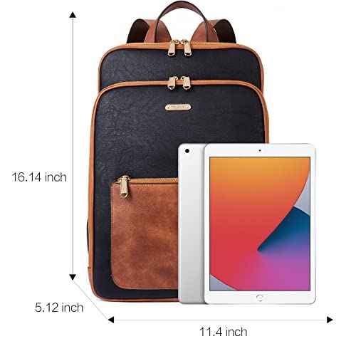 Telena Leather Laptop Backpack for Women 15.6 inch Computer Bag Casual College Bookbag Bag