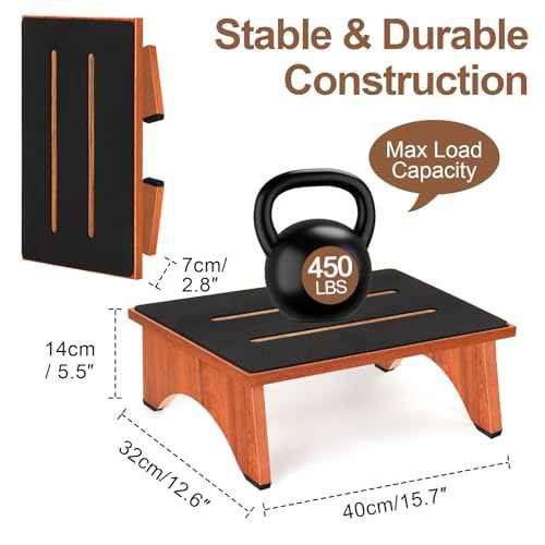 Step Stool Foldable, Wooden Step Stool with Non-Slip Rubber Stepping Platform, Folding Step Stools for Adults Seniors in Bedroom, Kitchen Bathroom, RV, Bed Steps for High Beds, No Assemble (Brown)