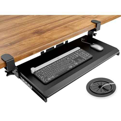 Hemudu Keyboard Tray Under Desk Pull Out with Extra Sturdy C Clamp Mount System, 27.3 (32.5 inch Including Clamps) x 11 Inch Slide-Out Platform Computer Drawer for Typing Black