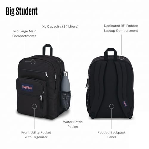JanSport Black Laptop Backpack - 15-Inch Computer Bag with 2 Compartments, Ergonomic Shoulder Straps & Haul Handle - One Size