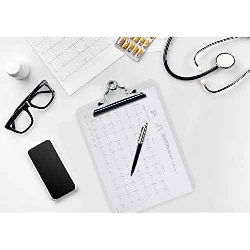 Better Office Products Clear Plastic Clipboards, 12 Pack, Durable, 12.5 x 9 Inch, Standard Metal Clip, Transparent, See-Through Clear, Set of 12