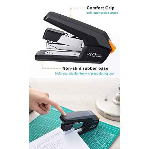 Deli Effortless Desktop Stapler, 40 Sheet Capacity, One Finger Touch Stapling, Easy to Load Ergonomic Heavy Duty Stapler, Includes 1500 Staples and Staple Remover