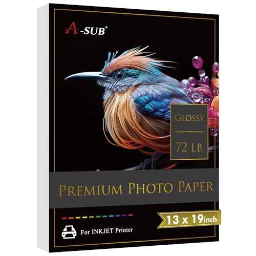 A-SUB Premium Photo Paper High Glossy 13x19 Inch 72lb for Inkjet Printers 50 Sheets, Single Sided
