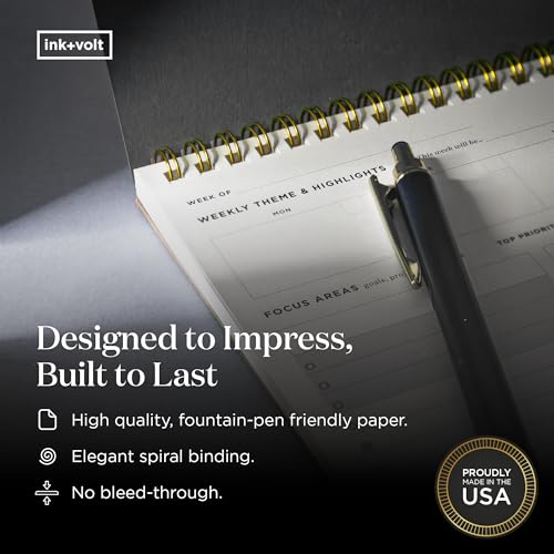 Ink+Volt Black Spiral Desk Pad Weekly Planner | Undated A4 Notepad for Work & Study