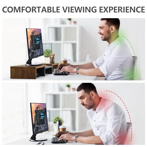 TAVR Dual Monitor Stand Riser, Computer Monitor Stands for 2 Monitors, Extra Long Multifunctional Desktop Organizer Riser for Computer, Laptop, PC, Printer, TV, Max 43.3" Length, Rustic Brown