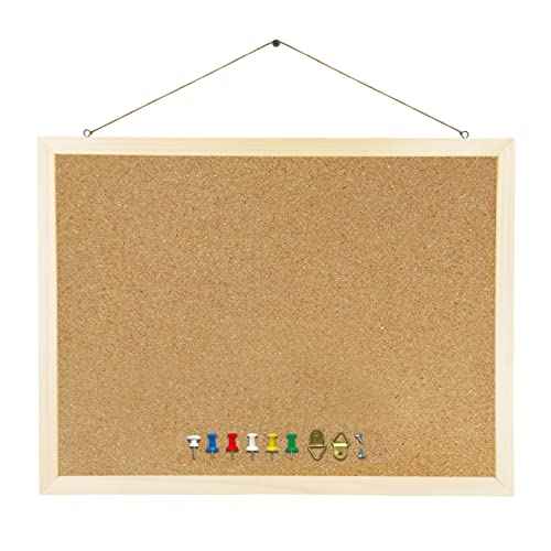 GDMINLO Cork Board Bulletin Board, 15.7"X 11.81" pin Boards for Walls, Oak Wood Finish Frame, Wall Mounted Cork Board for Office Home and School(Pins, Eye Bolts, gaskets, Screws)