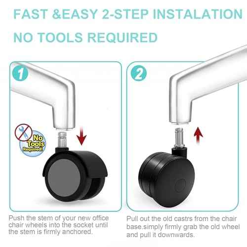 5 Pcs 4'' Extra Large Chair Wheels Heavy Duty Casters ? Twin Wheel Caster with 7/16" x 7/8" Grip Ring for Office Chairs, Furniture, Hardwood Floor & Carpet Safe (Black)