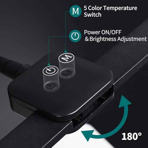 LED Desk Lamp with Two Heads, Clamp On Desk Lamps, 12W, 2000 LMS, CRI>90, 5 Color Modes (2700K-6500K), Various Brightness Levels, Adapter Included