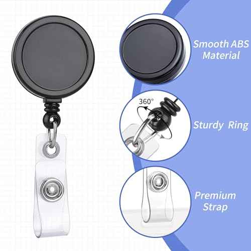 Teskyer 5 Pack Badge Reel, Easy to Attach Alligator Clip, 360 Degree Swivel Badge Holder Retractable Clip, Lightweight, Extend up to 23.6 Inch, Black