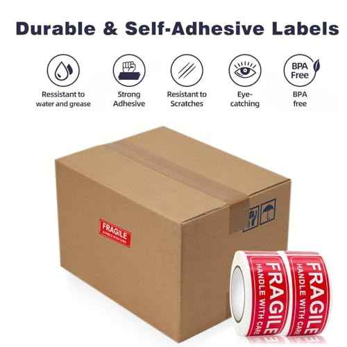 Fragile Stickers - Warning Stickers for Shipping Fragile Handle with Care Strong Adhesive Fragile Labels Packing 250 Permanent Adhesive Labels Per Roll (Fragile Stickers)