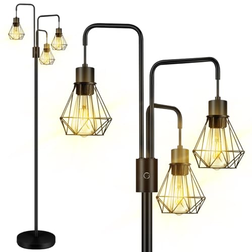 BoostArea Industrial Floor Lamp,Metal Diamond Lampshade,Modern Stand Up Lamp with 3 Light, Bulbs Not Included,Simple Design Floor Lamp for Bedroom, Living Room, Office, Kids Room, Reading