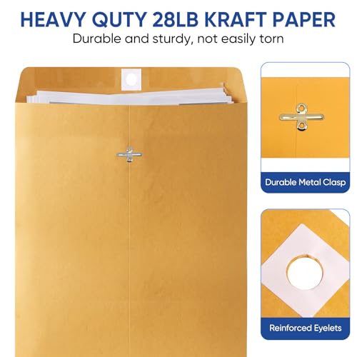20 Pack Heavyweight Brown Kraft Clasp Envelopes 9x12 & 10x13 for Office & School