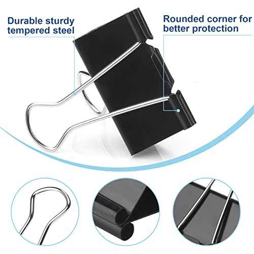 150 PCS Binder Clips Assorted Sizes, Extra Large Medium Small Mini and Micro, Metal Paper Binder Clip Black,Paper Clamps, 6 Sizes for Office, School and Home